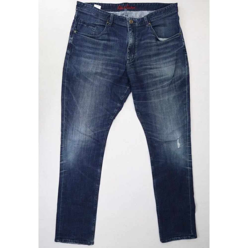 Robert Graham Men's Straight Leg Blue Jeans 38x32 Dark Wash Mid Rise Stretch
